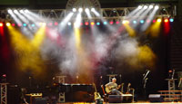 A stage set up for a concert with mood lighting